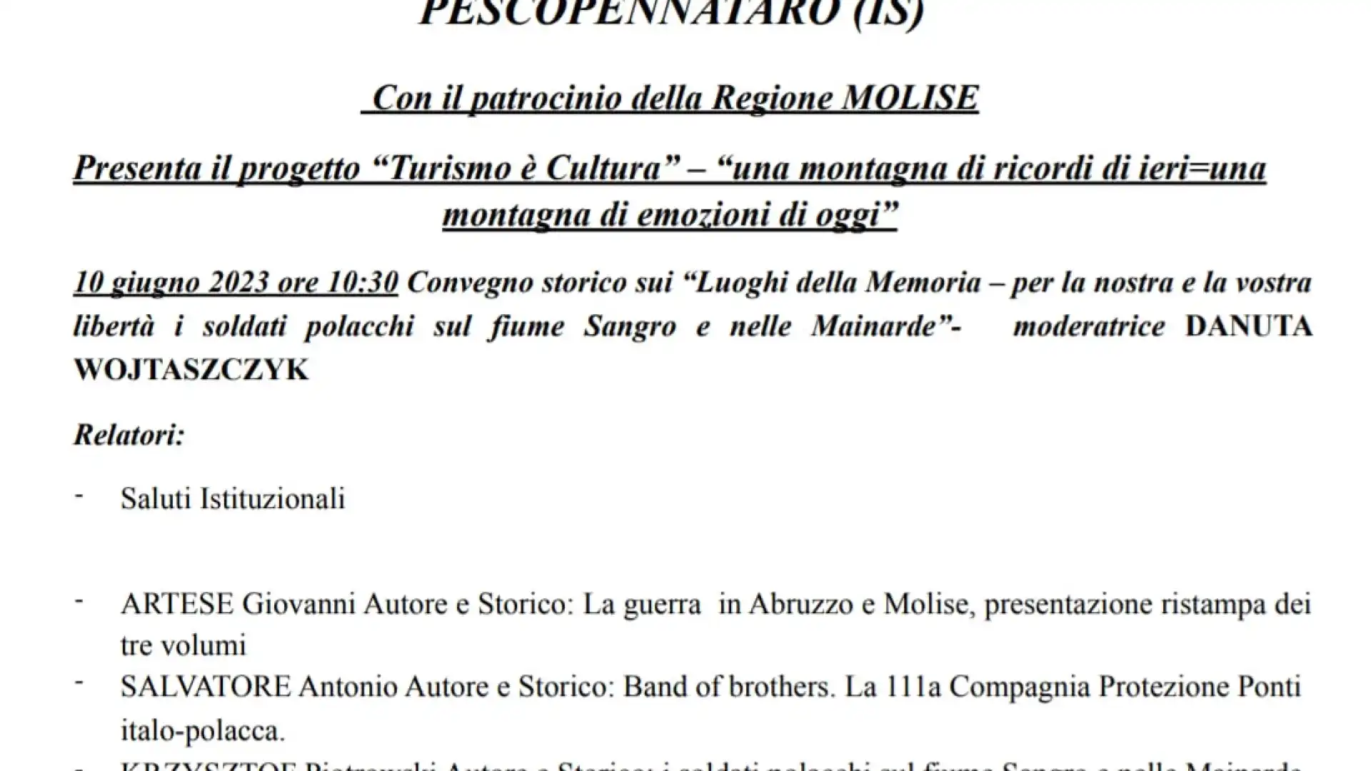 Pescopennataro: un convegno per celebrare la fratellanza tra Italia e Polonia e ricordare gli 80 eroi della vittoriosa battaglia del 1943.